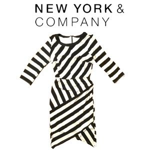 NEW TORK & COMPANY striped pattern print asymmetrical hem career dress small